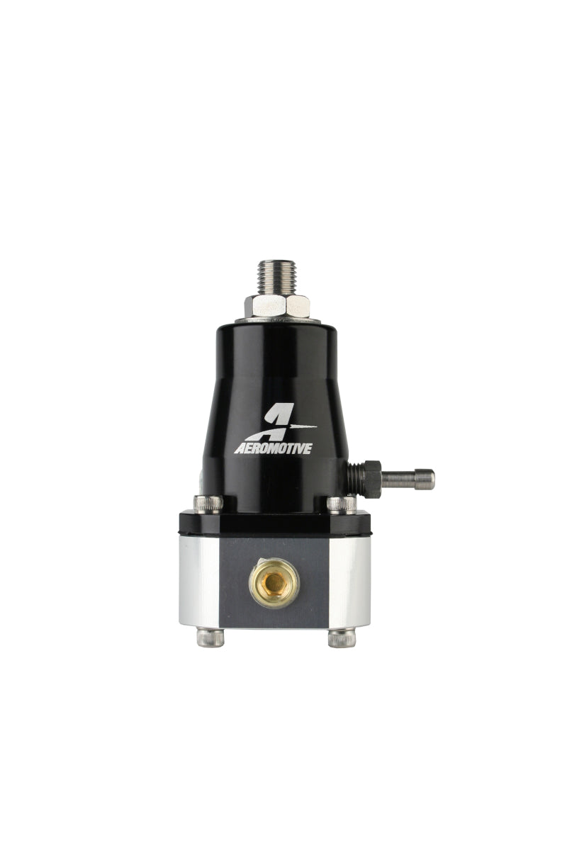 Aeromotive fuel pressure regulator and fitting kit with metallic components and hoses for performance vehicle fuel systems.