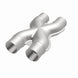 MagnaFlow Smooth Trans X 2.25-inch stainless steel X pipe for exhaust systems, showcasing the polished metal construction.
