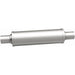 MagnaFlow Mag SS 7X7 30 muffler with 4-inch inlet and outlet, stainless steel construction, shown from side angle.