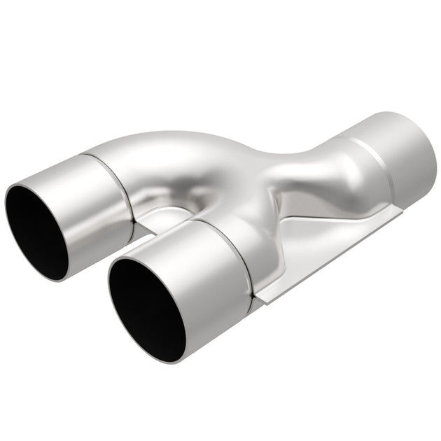 MagnaFlow Y Pipe, 2.50-inch stainless steel, smooth transition, 90-degree angle for exhaust systems, durable and precise fit.