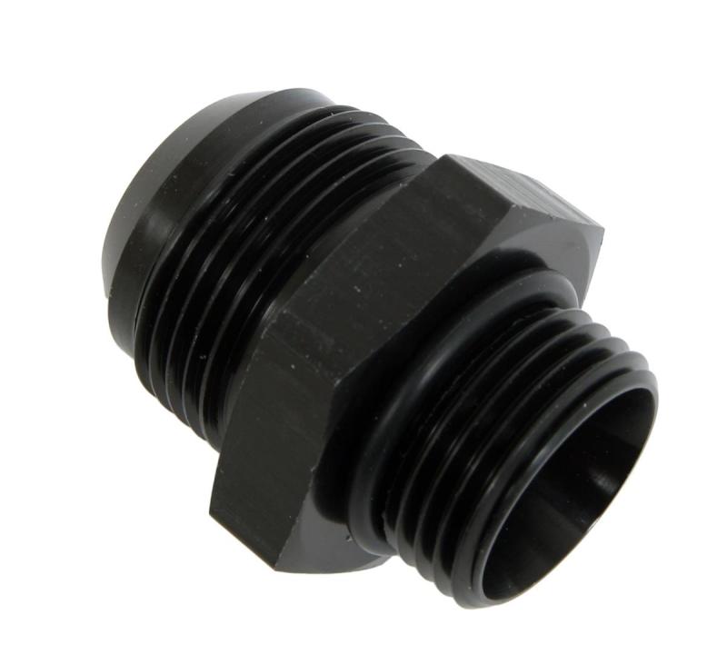 Aeromotive AN-12 ORB to AN-16 flare fitting, high-quality metal automotive fluid connector with threaded ends.