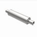 MagnaFlow Mag SS muffler with 14x4x4 inch size and dual inlet/outlet, stainless steel construction, shown installed on a vehicle.