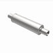 MagnaFlow Mag SS muffler with 14x4x4 inch size and dual inlet/outlet, stainless steel construction, shown installed on a vehicle.