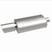 MagnaFlow muffler with tip, model RS 14X5X8, featuring 2.25/4-inch inlet and outlet, installed on a vehicle exhaust system.
