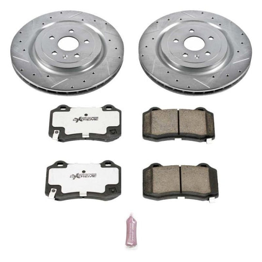 PowerStop Z26 Street Warrior rear brake kit for Cadillac CTS 2009-2015, includes performance brake rotors and pads.