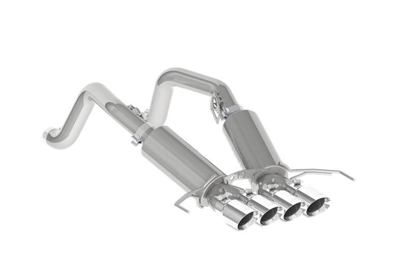 MBRP catback exhaust system for Chevy Corvette V8 6.2L, featuring 3-inch T304 stainless steel dual axle back with quad dual wall tips.