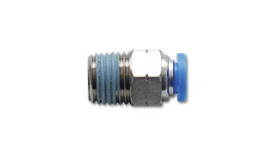 Vibrant male straight fitting for 3/16 inch OD tubing with 1/8 inch NPT thread, made for hydraulic or pneumatic connections.