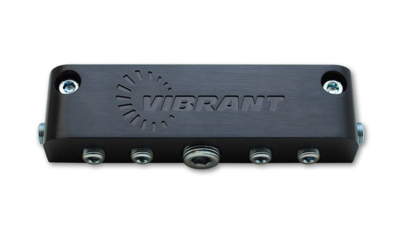 Vibrant black aluminum vacuum manifold fitting with multiple ports, designed for efficient vacuum system connections.