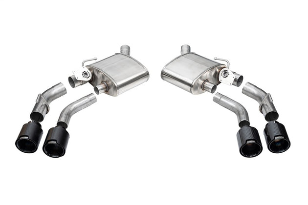 Corvette Corsa Performance axle-back exhaust with black carbon fiber quad tips for Chevrolet Camaro SS and ZL1 models 2016-2024