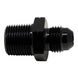 DeatschWerks matte black 6AN male flare to 3/8-inch male NPT fitting for fuel and fluid line connections.