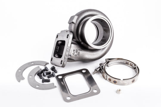 Garrett GT35R turbine housing kit with T4 V-band flange and 0.82 A/R, Hi Sil design, showing the turbine housing for turbocharger upgrade.