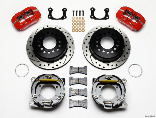 Wilwood Dynapro low-profile 11-inch P-brake kit with red calipers and 2.50-inch offset for big Ford brake systems.