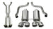 CORSA Performance Axle-Back Xtreme exhaust system with polished tips and dual outlets, installed on a vehicle.