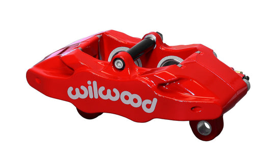 Wilwood DPC56 red performance brake caliper with 1.25-inch piston for 1.04-inch disc, showing detailed hydraulic components.