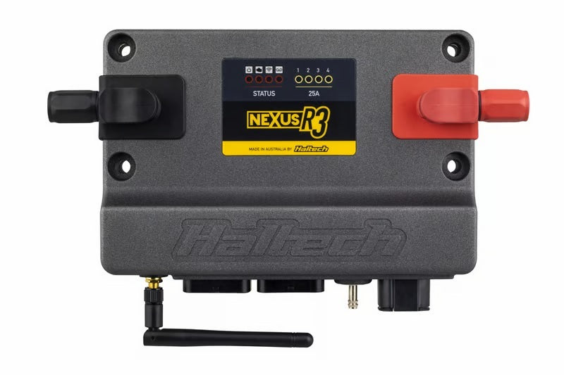 Haltech NEXUS R3 VCU programmer and tuner device with display screen, buttons, and connection ports for vehicle tuning.