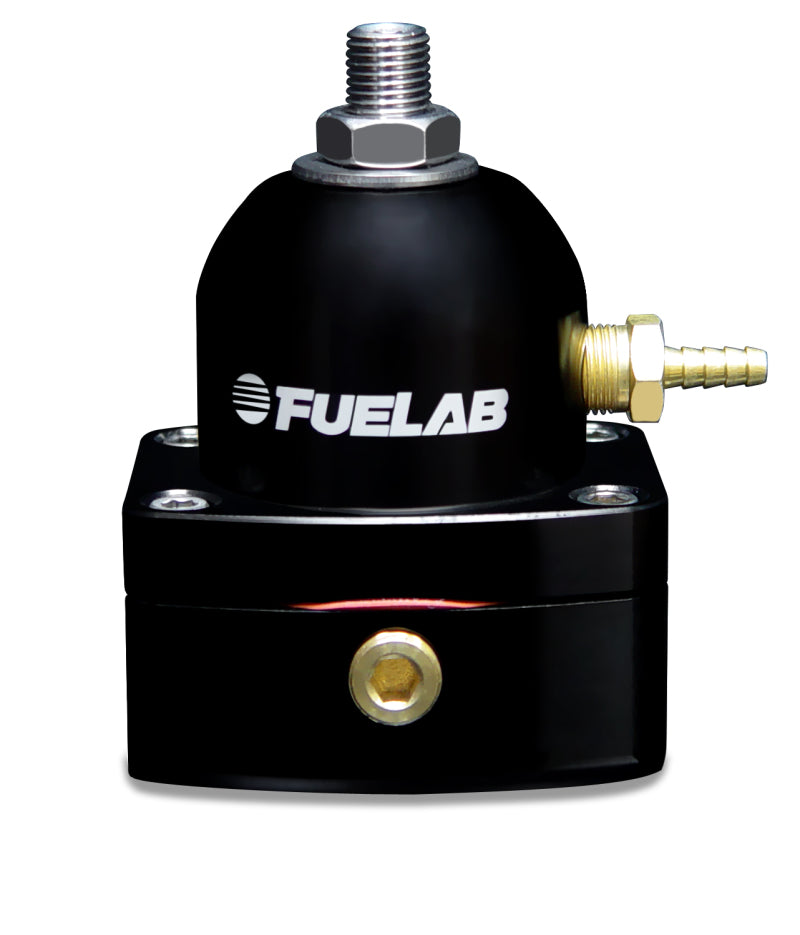 Fuelab 535 EFI adjustable mini fuel pressure regulator with dual -6AN in and return ports, black finish for precise fuel system control.