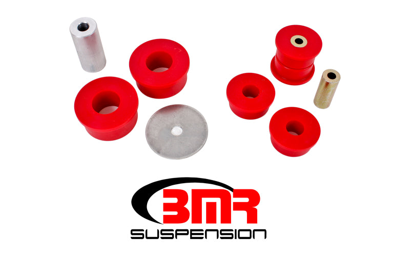 Red polyurethane differential bushing kit for 2016-2017 6th gen Camaro, made by BMR Suspension, designed for improved drivetrain stability.