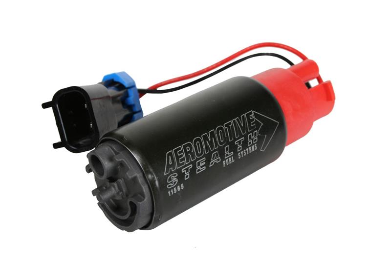 Aeromotive 450lph in-tank fuel pump for high-performance vehicles, shown with pump components and wiring.