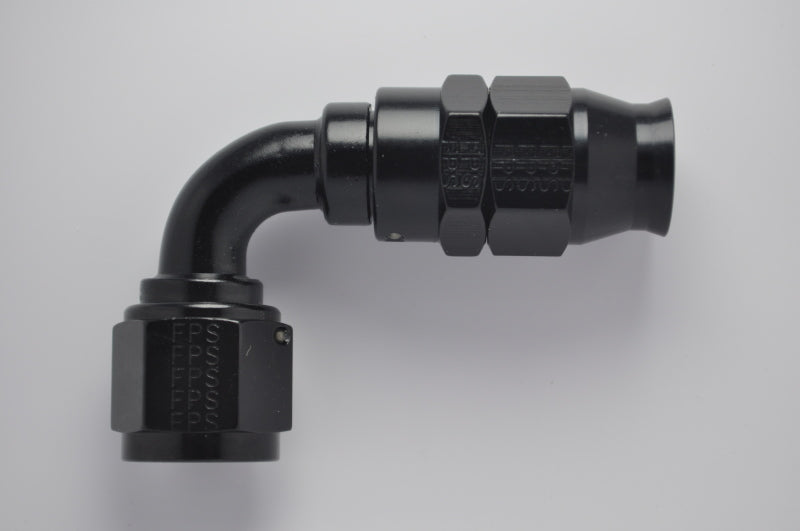 Fragola -8AN Real Street 90-degree black hose end fitting for PTFE hoses, designed for high-performance automotive applications.