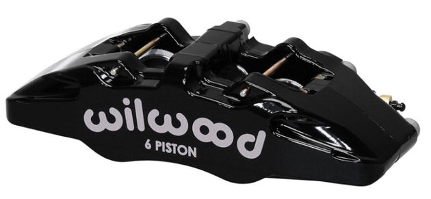 Wilwood forged Dynapro 6 brake caliper with 5.25-inch mount, pistons, and 1.10-inch disc, designed for high-performance braking.