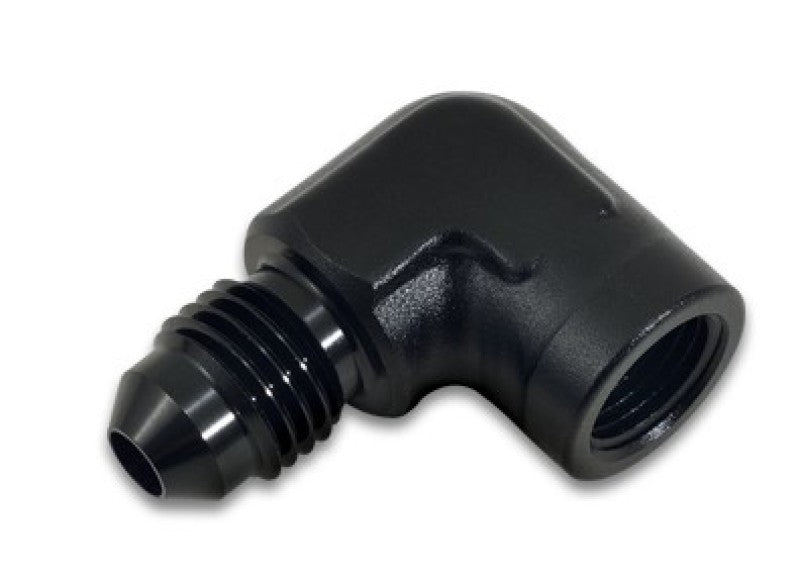 Vibrant 3AN to 1/8in NPT 90-degree adapter fitting, metal with threaded ends, used in hydraulic or fuel line connections.
