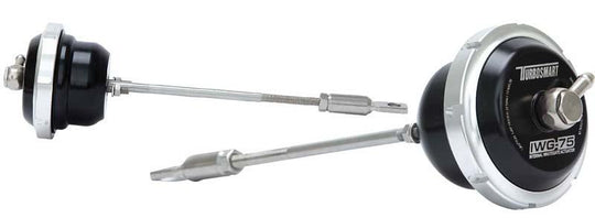 Turbosmart IWG75 universal black internal wastegate actuator with 150mm rod for boost control and pressure regulation.