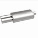 MagnaFlow stainless steel muffler with tip, 14x5x8 inches, featuring dual inlet outlets and polished finish, designed for vehicle exhaust.