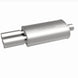 MagnaFlow stainless steel muffler with tip, 14x5x8 inches, featuring dual inlet outlets and polished finish, designed for vehicle exhaust.