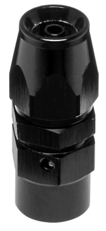 Vibrant aluminum -3AN straight high flow hose end fitting for PTFE lined flexible hose, showcasing the fitting's smooth finish and connection end.