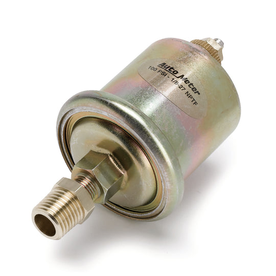 AutoMeter oil pressure sensor with 1/8 inch NPT male fitting for short sweep electric gauges, designed for automotive gauge components.