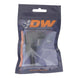 DeatschWerks 6AN male flare to 5/16-inch male barb bulkhead adapter, 90-degree, anodized matte black fitting for fuel lines.