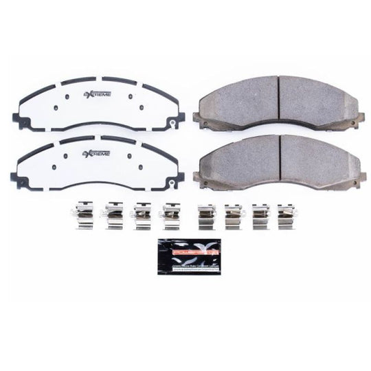 PowerStop front Z36 performance brake pads with hardware for 2017-2019 Ford F-450 Super Duty truck and tow applications.