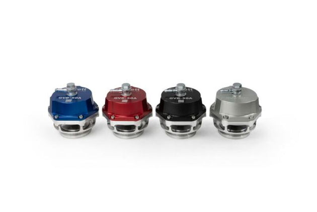 Black Garrett GVB-50A 50mm VTA blow-off valve with metal body and mounting flange, designed for turbocharged vehicles.