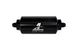 Aeromotive in-line fuel filter with AN-6 male fittings and 10 micron microglass element in bright dip black finish