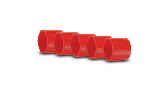Vibrant Female AN Plastic Plug AN-4 fitting, bright red color, used for automotive or fluid transfer applications.
