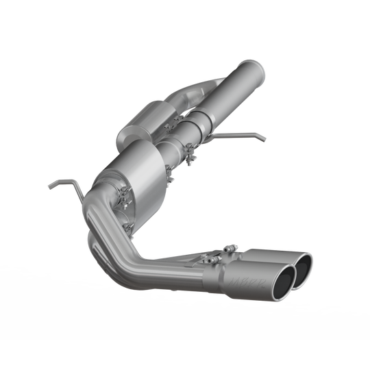 MBRP 09+ Chevrolet Silverado 1500 4.3L catback exhaust system with dual outlets, T409 stainless steel, and 3-inch pre-axle design.