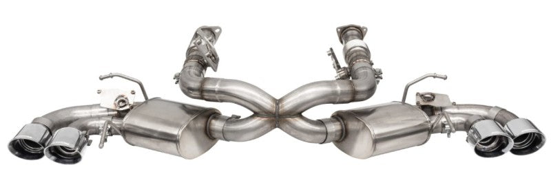 CORSA Performance Corsa 2020-25 Corvette C8 catback exhaust with 3-inch valved system and 4.5-inch quad tips, factory perf exhaust compatible
