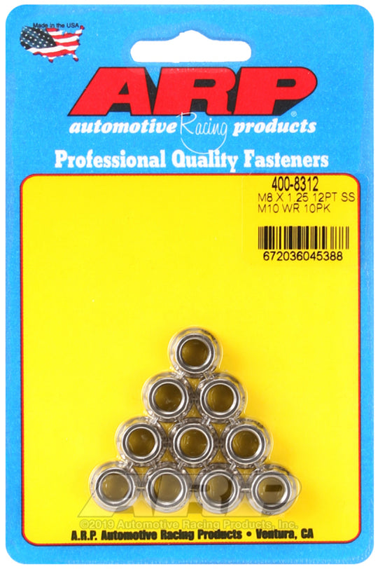 ARP M8 x 1.25 12pt stainless steel nut kit, hardware kit with multiple M8 nuts for automotive or machinery applications.