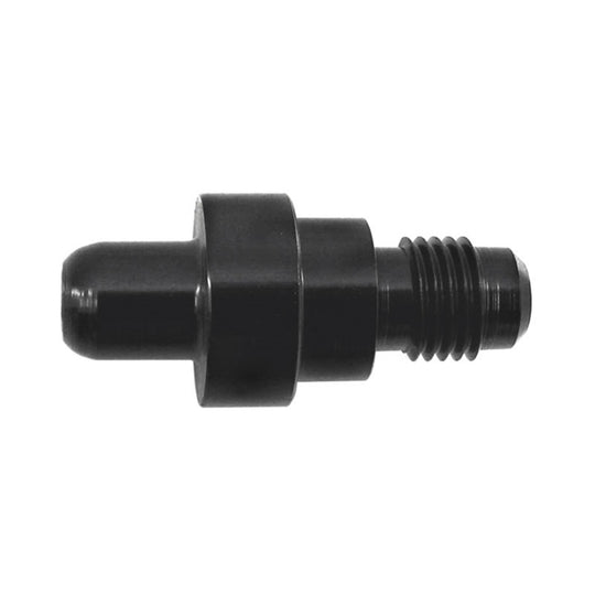 Nitrous Express 4AN bottle nipple valve for nitrous oxide systems, close-up of black fitting with metal connector
