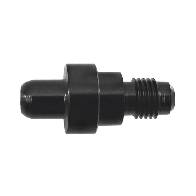 Nitrous Express 4AN bottle nipple valve for nitrous oxide systems, close-up of black fitting with metal connector