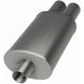 MagnaFlow stainless steel muffler with tip, 14x5x8 inches, featuring dual inlet/outlet ports and polished finish.
