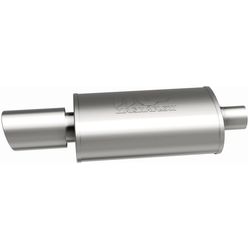 MagnaFlow muffler with dual tip, model RS 14X5X8, featuring 2.25/4 inch inlet and outlet, automotive exhaust part.