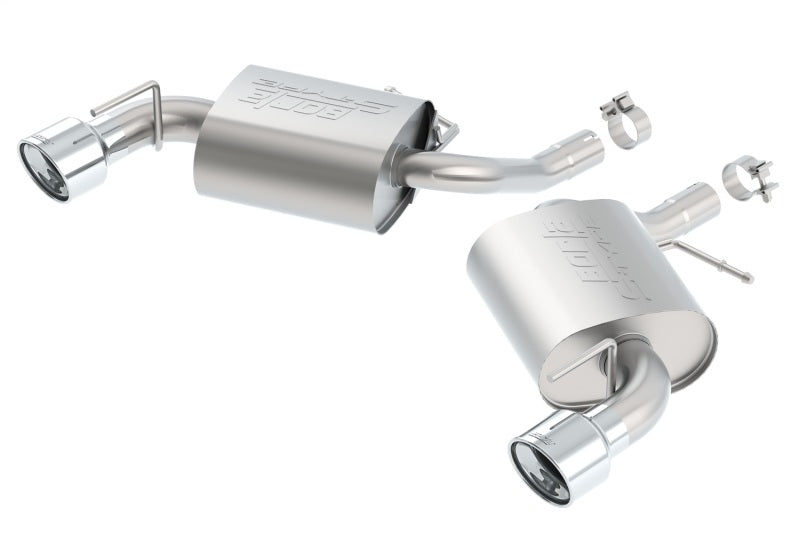 Borla axle back exhaust system for 2016 Chevy Camaro 2.0L Turbo, rear section with polished stainless steel tips.