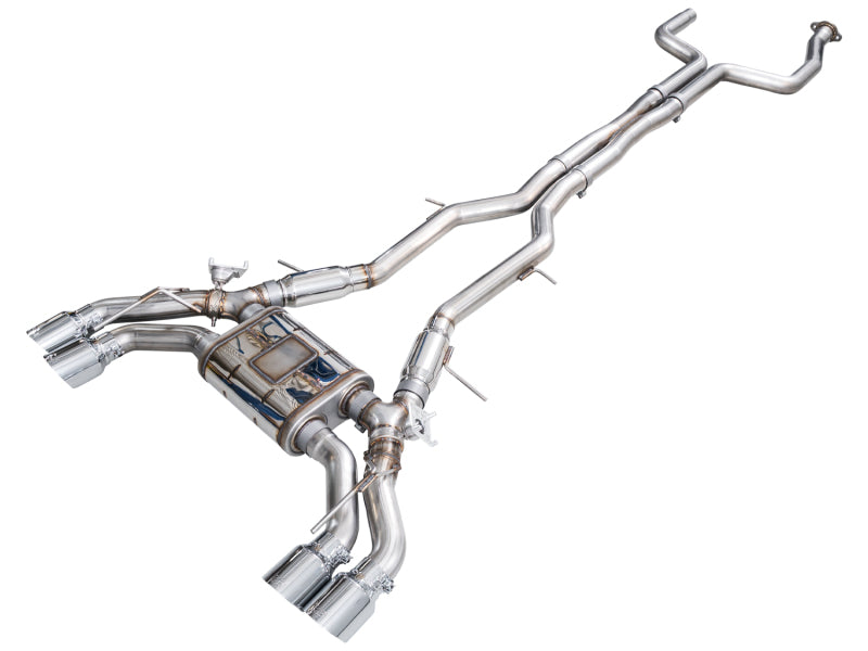 AWE Tuning Cadillac CT5-V Blackwing catback exhaust with chrome silver tips, showcasing the sleek, polished exhaust system.