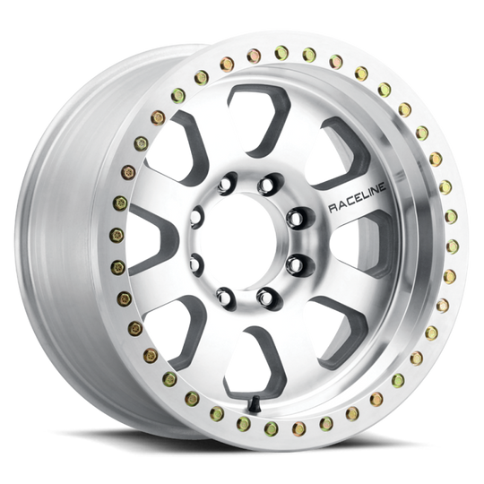 Raceline RT260M Avenger 17x9 cast beadlock wheel with machined finish, 8x170 bolt pattern, -12mm offset, 130.81mm bore