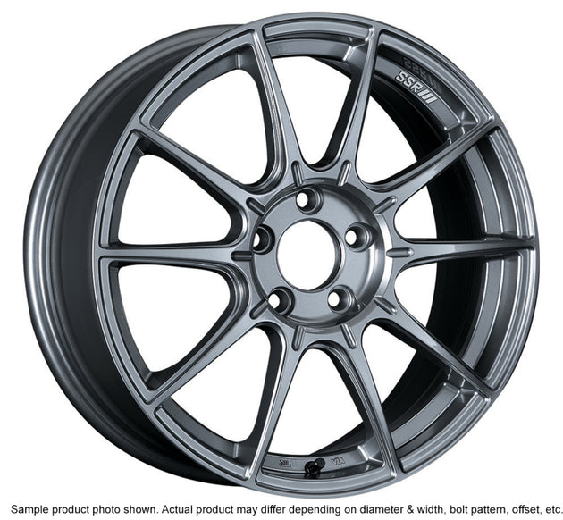 SSR GTX01 17x9 cast wheel with 5x100 bolt pattern and 38mm offset in dark silver finish, showing the wheel's design details.