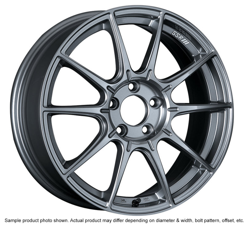 SSR GTX01 17x9 cast wheel with 5x100 bolt pattern and 38mm offset in dark silver finish, showing the wheel's design details.