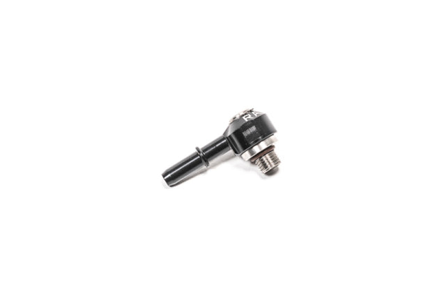 Radium Engineering 4AN ORB swivel banjo fitting connecting to 5/16 inch SAE male for automotive applications.
