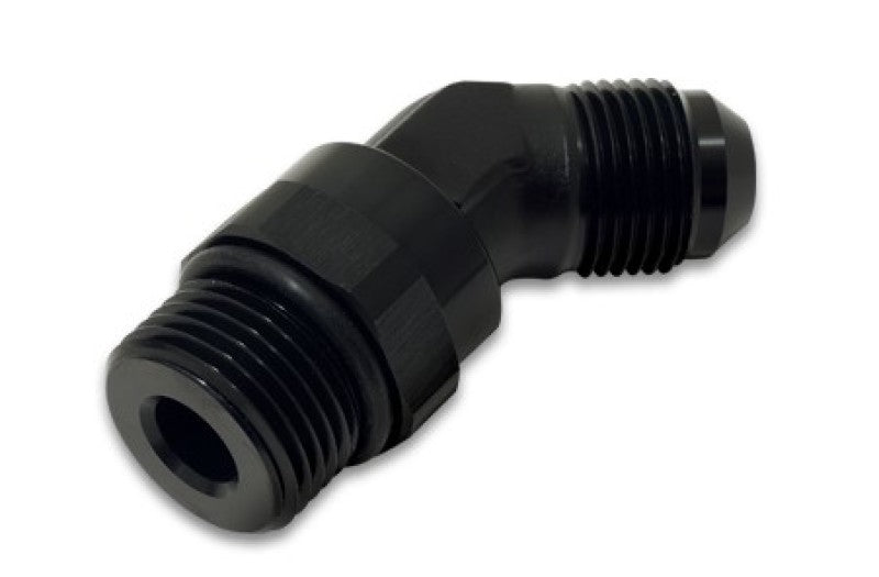 Vibrant black -10AN male to male straight 45-degree adapter fitting with anodized finish, designed for high-performance fluid connections.