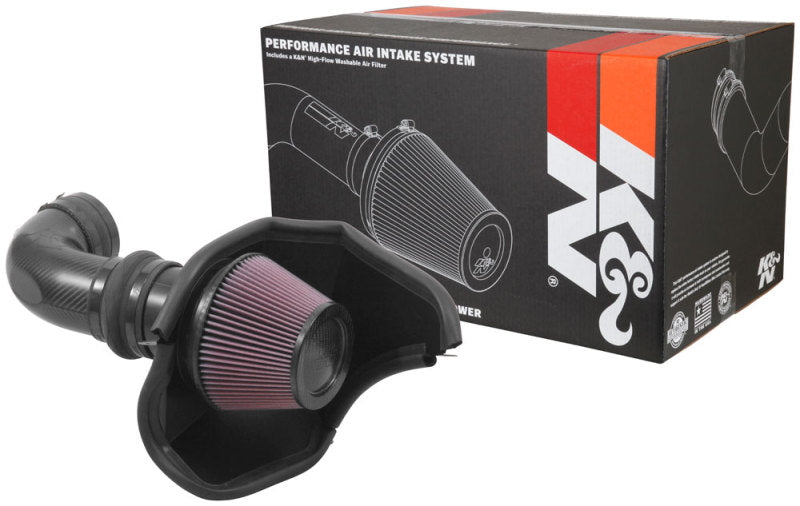 K&N Engineering cold air intake for 2016-2017 Cadillac CTS-V 6.2L V8 with aircharger design, showing the intake filter and tubing.